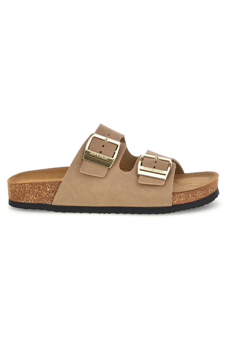 Ciabatte beige con doppia fascia regolabile Made in Italy in vera pelle Superga S31T823