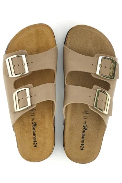 Ciabatte beige con doppia fascia regolabile Made in Italy in vera pelle Superga S31T823
