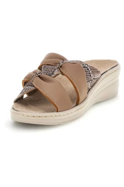 Ciabatte beige con fasce incrociate, inserti animalier e soletta estraibile Prima riga 1401
