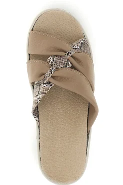 Ciabatte beige con fasce incrociate, inserti animalier e soletta estraibile Prima riga 1401