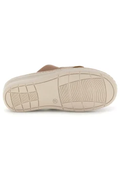 Ciabatte beige con fasce incrociate, inserti animalier e soletta estraibile Prima riga 1401