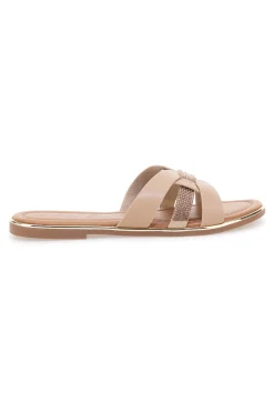 Ciabatte beige con fasce incrociate e strass Fun Beach 14217