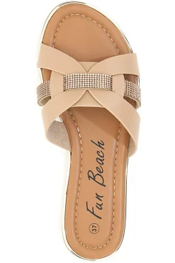Ciabatte beige con fasce incrociate e strass Fun Beach 14217