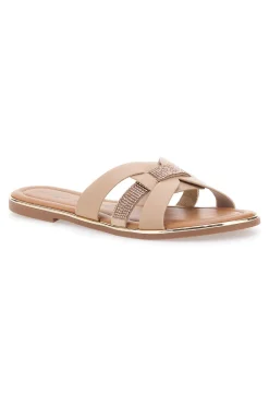 Ciabatte beige con fasce incrociate e strass Fun Beach 14217