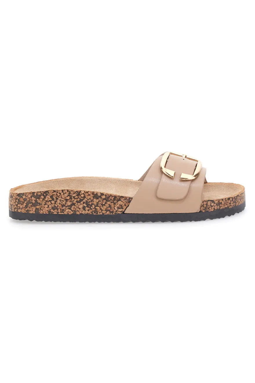 Ciabatte beige con fibbia e suola effetto sughero Me & Me 14168