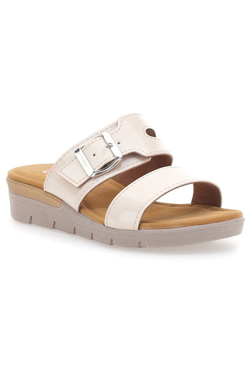 Ciabatte beige con fibbia e fondo rialzato LINEA COMODA 8164V
