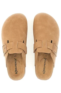 Ciabatte beige con fibbia e sottopiede in vera pelle Superga S11U700