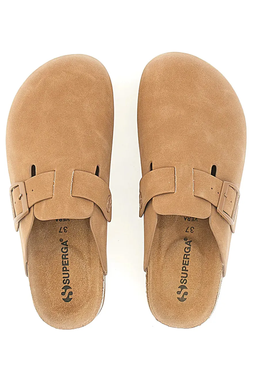 Ciabatte beige con fibbia e sottopiede in vera pelle Superga S11U700