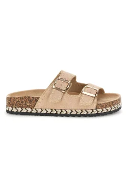 Ciabatte beige con fibbie e dettagli ricamati Me & Me 14184