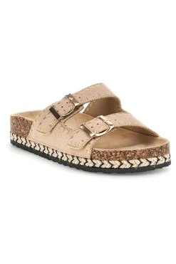 Ciabatte beige con fibbie e dettagli ricamati Me & Me 14184
