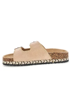 Ciabatte beige con fibbie e dettagli ricamati Me & Me 14184