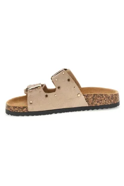 Ciabatte beige con fibbie e borchie Me & Me 15616