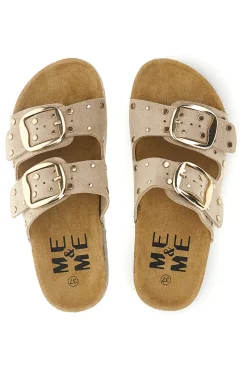 Ciabatte beige con fibbie e borchie Me & Me 15616