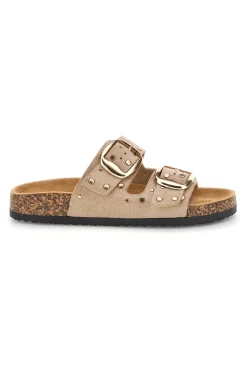 Ciabatte beige con fibbie e borchie Me & Me 15616