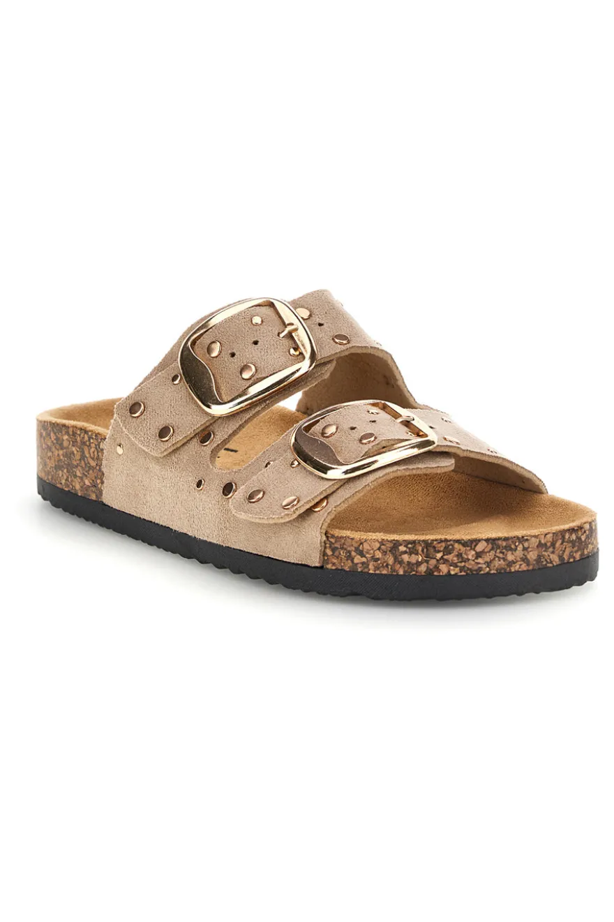 Ciabatte beige con fibbie e borchie Me & Me 15616
