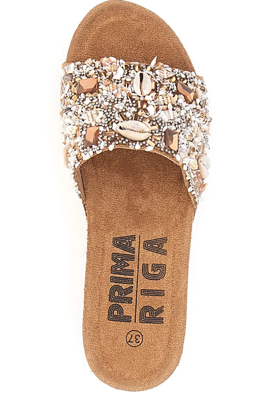 Ciabatte Beige Con Pietre e Conchiglie Prima Riga 14229