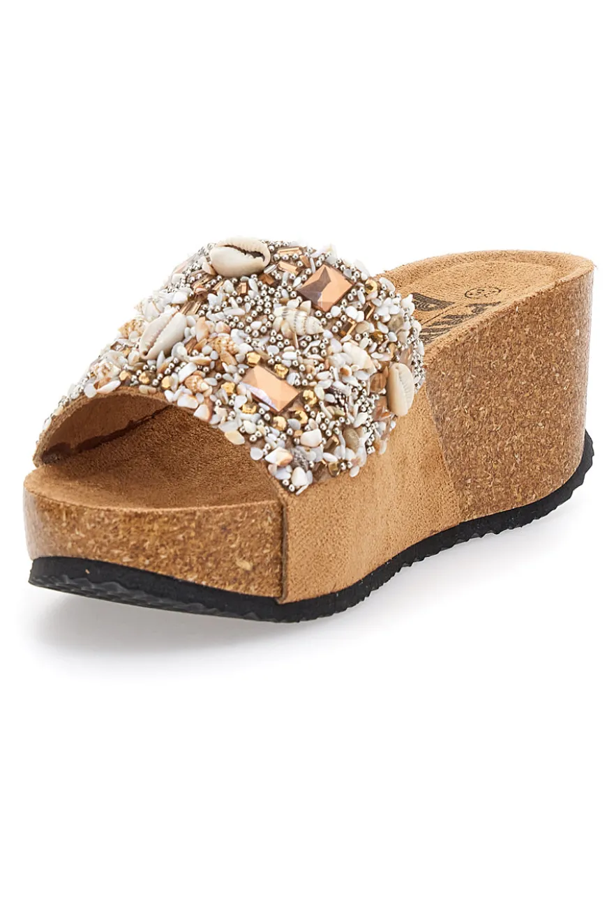 Ciabatte Beige Con Pietre e Conchiglie Prima Riga 14229