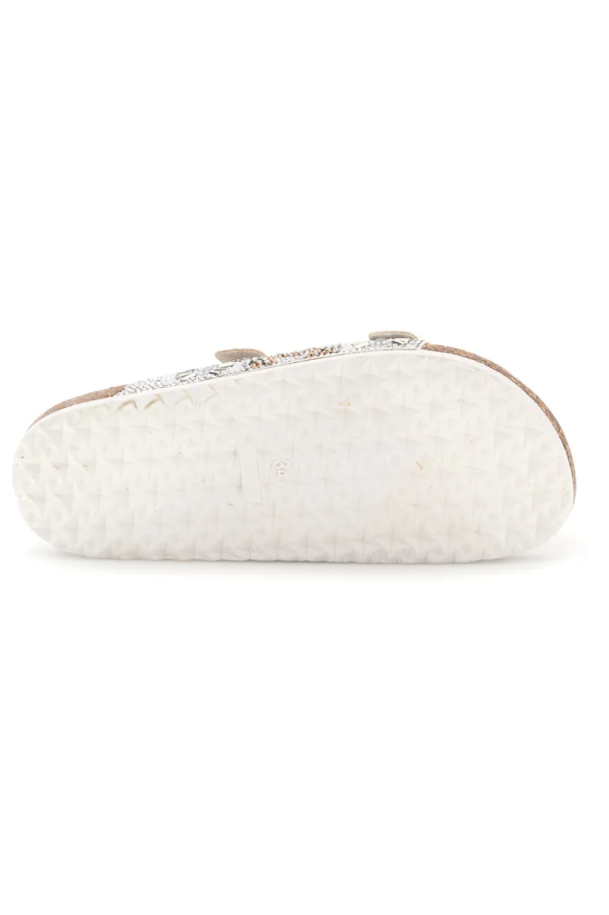 Ciabatte Beige con Strass e Doppia Fibbia Pitt kids 14501