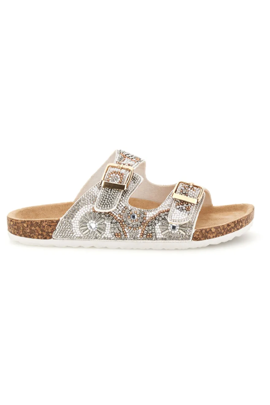 Ciabatte Beige con Strass e Doppia Fibbia Pitt kids 14501