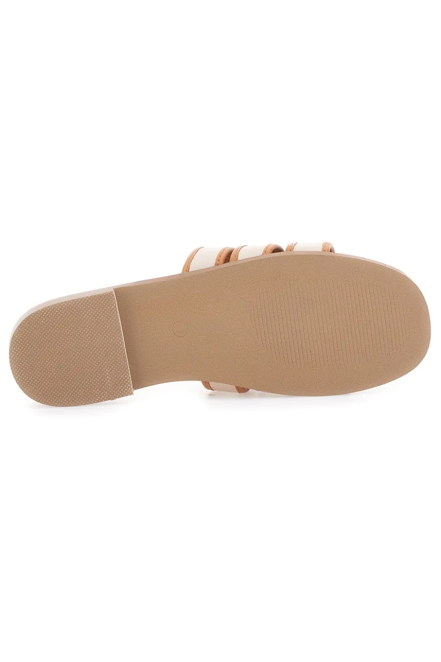 Ciabatte beige e cuoio con catena dorata Ferrè F255