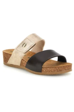 Ciabatte beige e marroni con sottopiede in vera pelle Pittarello Eco 293A485SR