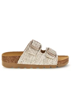 Ciabatte beige effetto intrecciato con sottopiede in vera pelle Pittarello Bio 335P20630SR