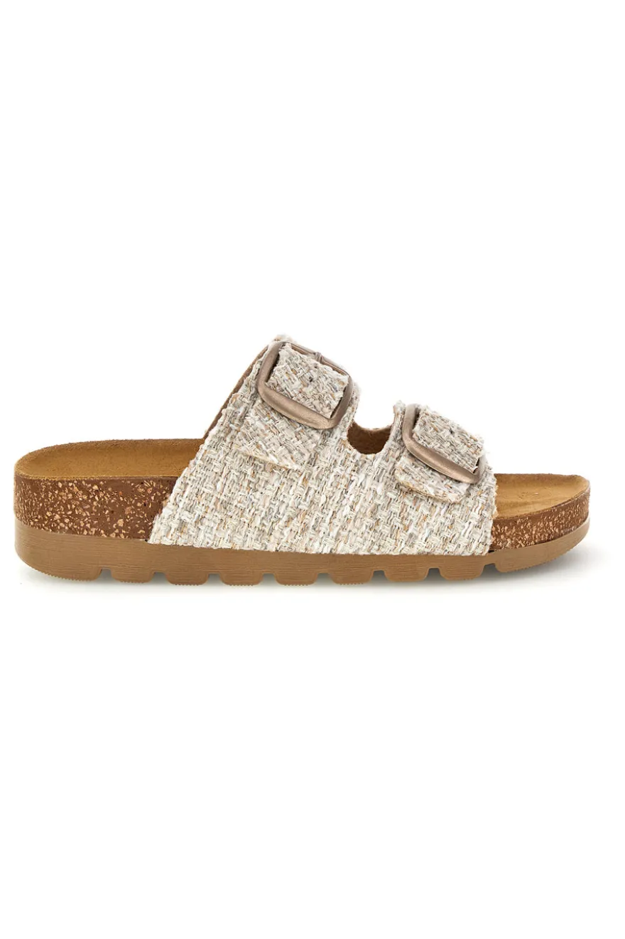 Ciabatte beige effetto intrecciato con sottopiede in vera pelle Pittarello Bio 335P20630SR