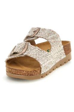 Ciabatte beige effetto intrecciato con sottopiede in vera pelle Pittarello Bio 335P20630SR
