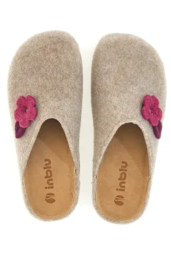 Ciabatte beige in feltro con fiore e foglia Inblu 12 NB
