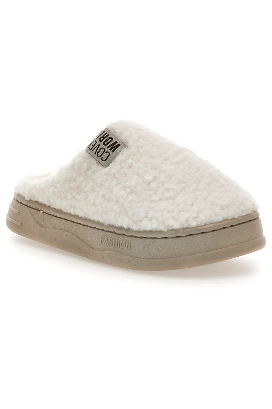 Ciabatte beige in tessuto teddy Coveri World 25847
