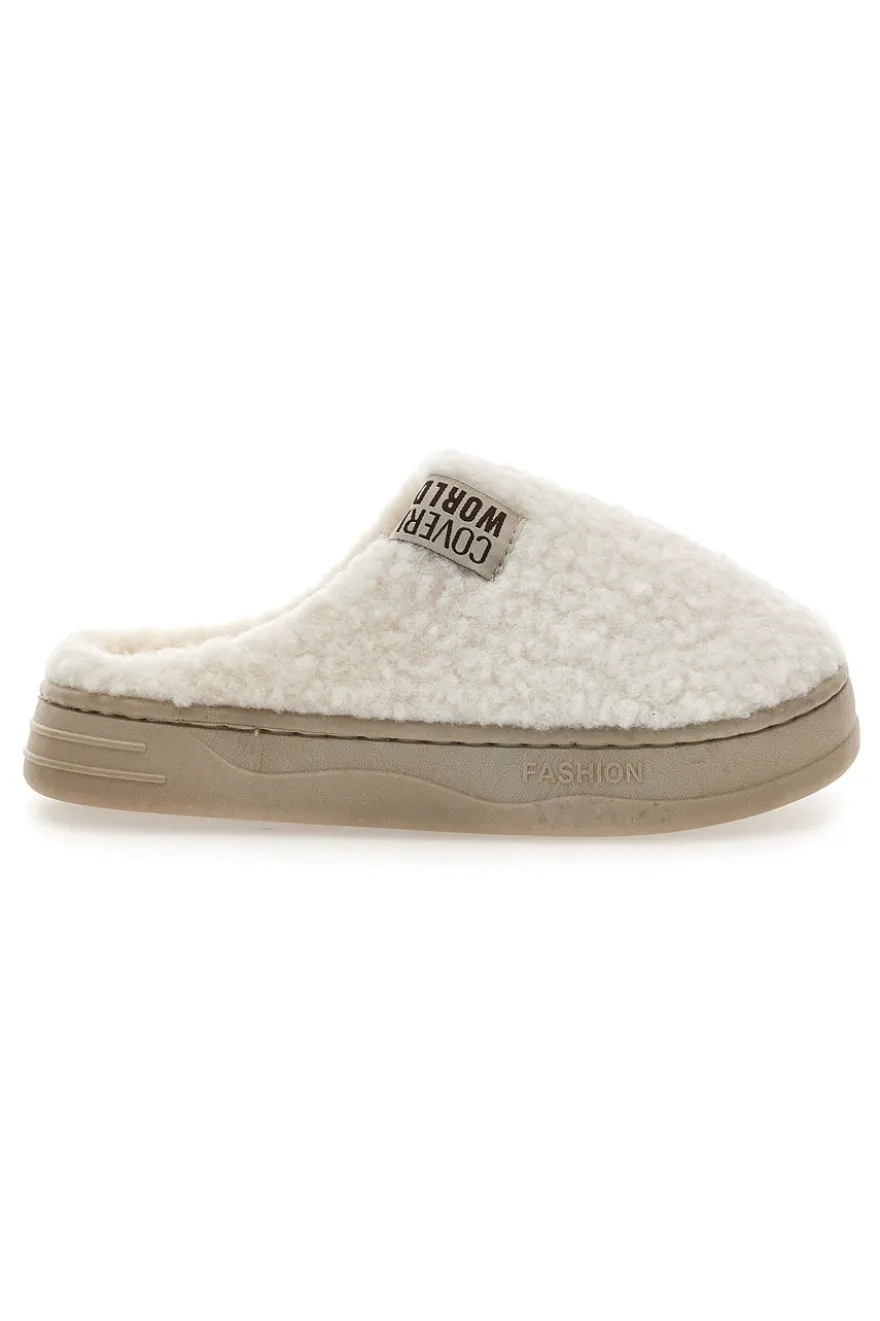Ciabatte beige in tessuto teddy Coveri World 25847