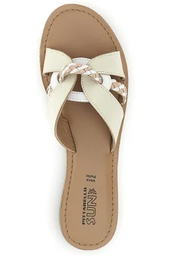 Ciabatte beige in vera pelle con fasce incrociate Pittarello sun TIMA3960