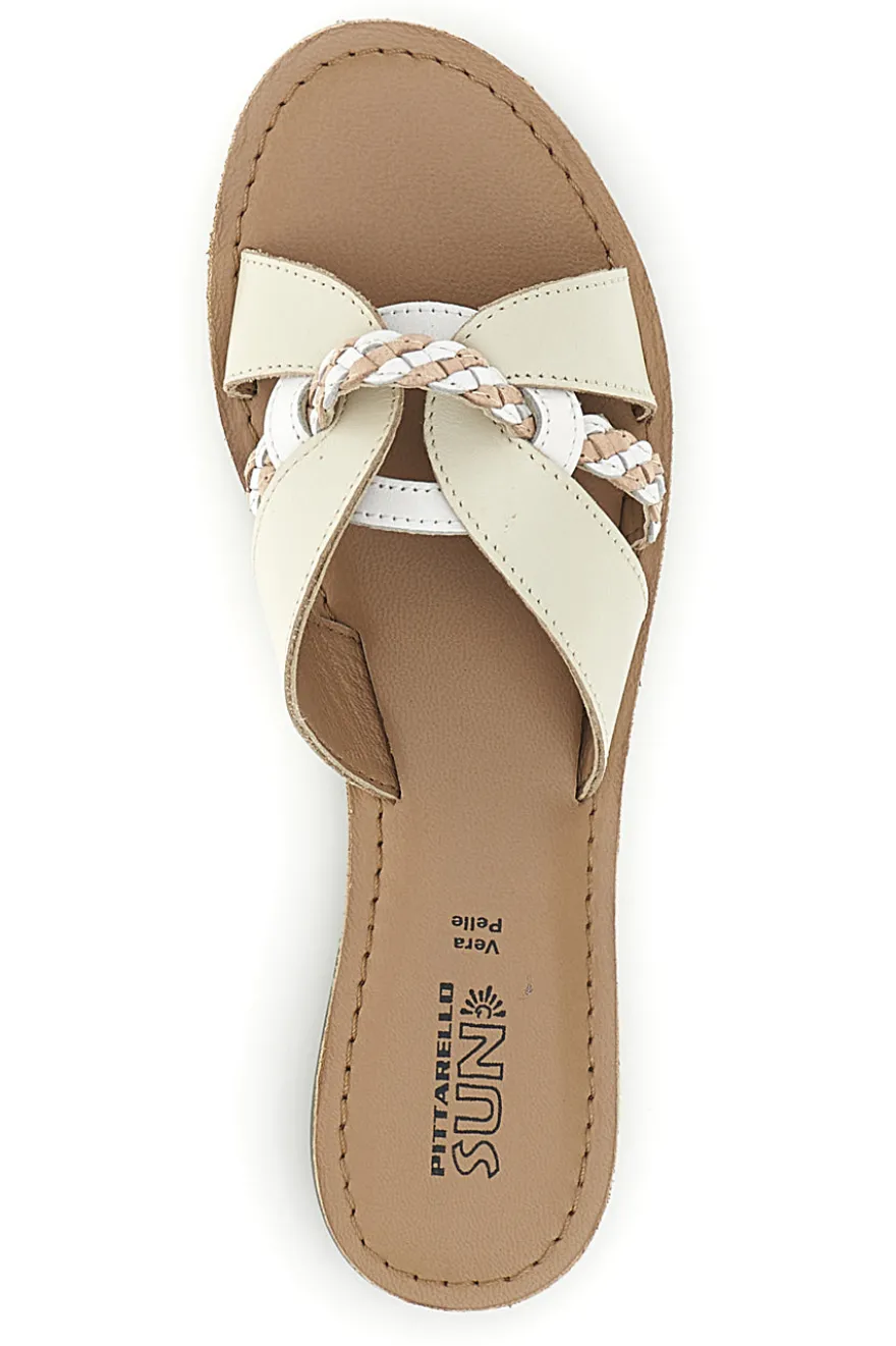 Ciabatte beige in vera pelle con fasce incrociate Pittarello sun TIMA3960