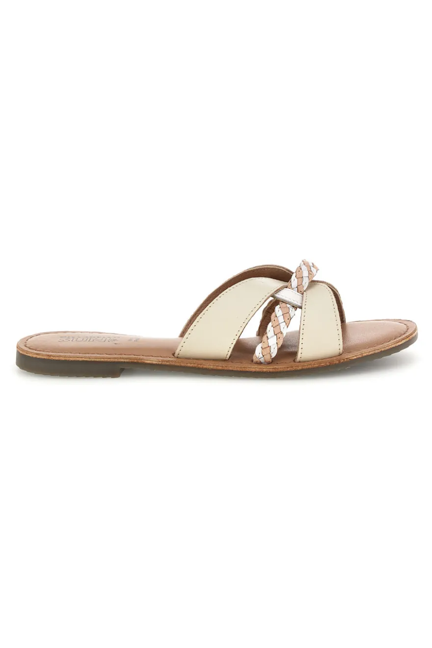 Ciabatte beige in vera pelle con fasce incrociate Pittarello sun TIMA3960