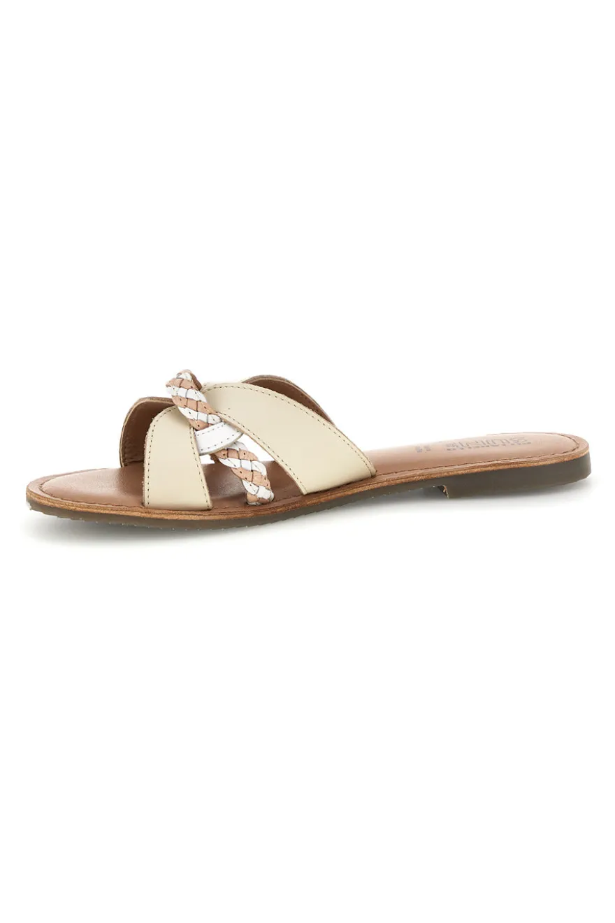 Ciabatte beige in vera pelle con fasce incrociate Pittarello sun TIMA3960