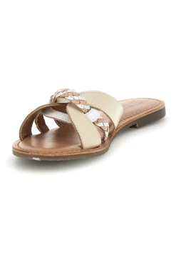 Ciabatte beige in vera pelle con fasce incrociate Pittarello sun TIMA3960