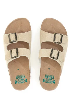 Ciabatte beige neutro doppia fibbia suola antiscivolo Pittarello Green Walk vegan 335CF038S