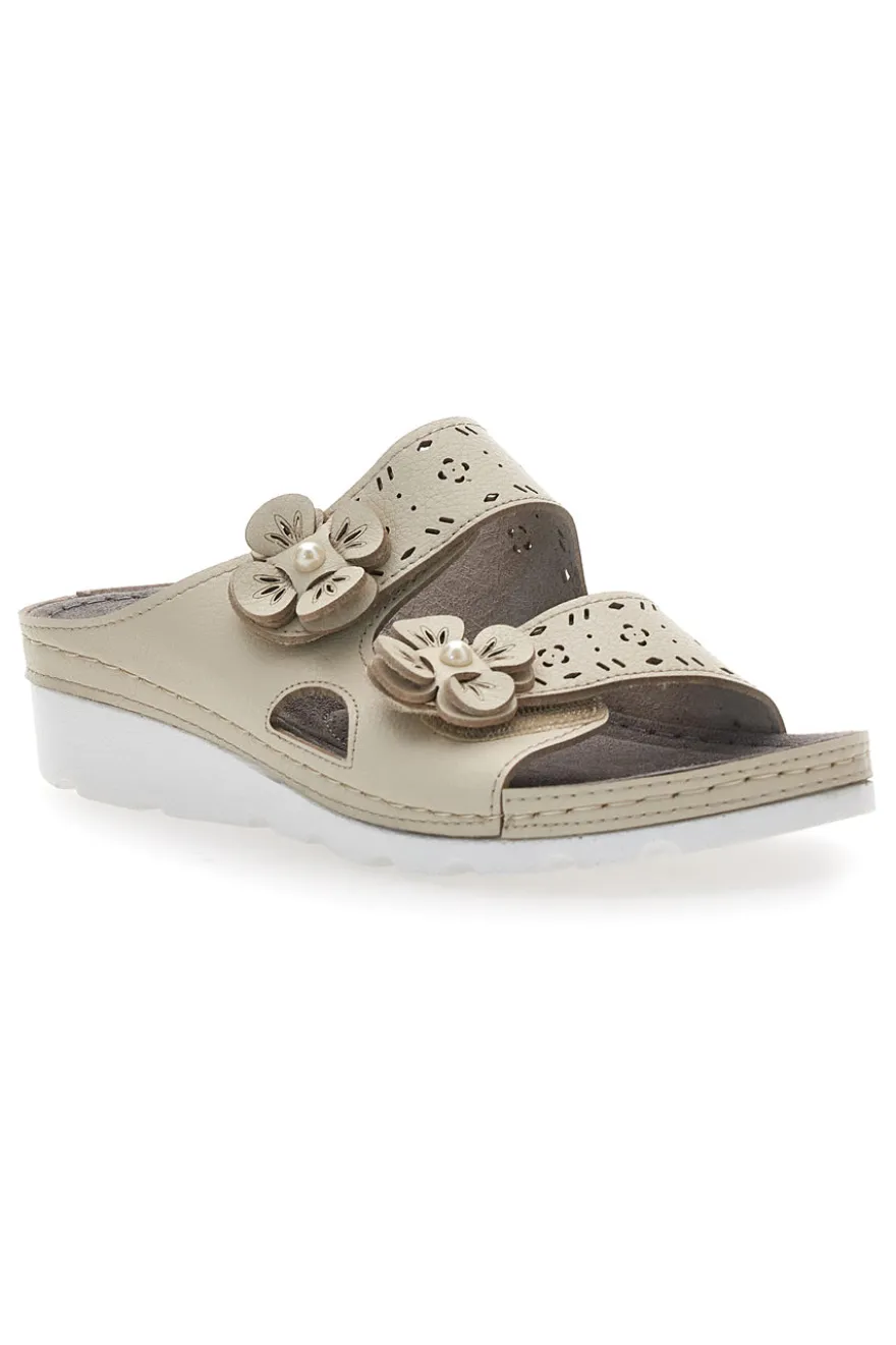 Ciabatte beige traforate con doppia fibbia comfort TIGLIO 54344