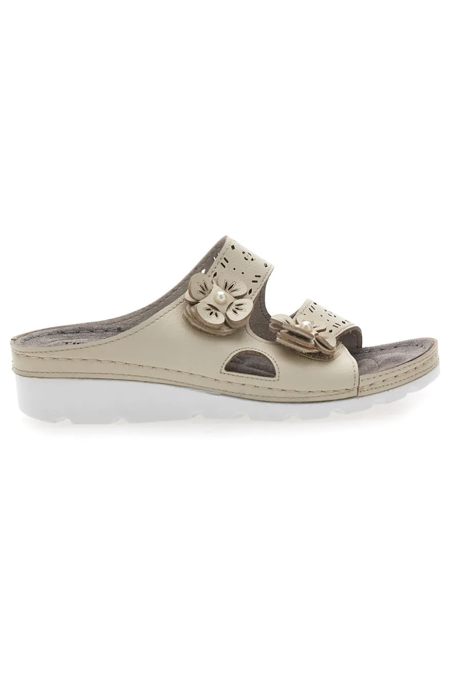 Ciabatte beige traforate con doppia fibbia comfort TIGLIO 54344
