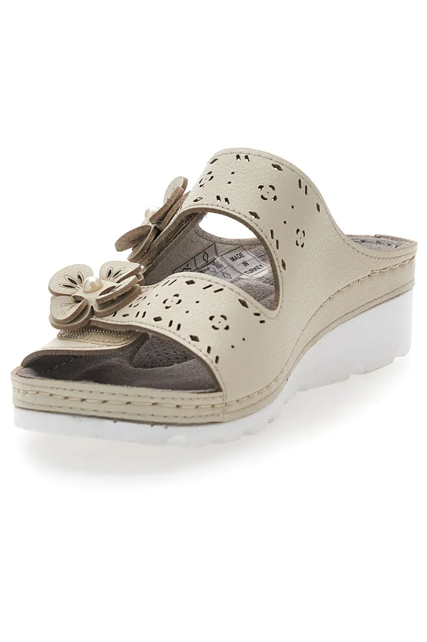 Ciabatte beige traforate con doppia fibbia comfort TIGLIO 54344