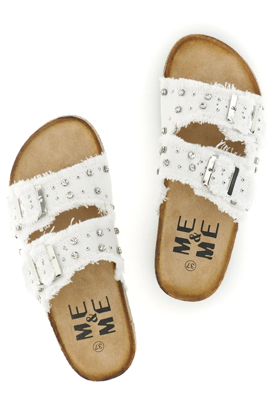 Ciabatte Bianche con borchie e brillantini Me & me 12502