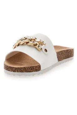 Ciabatte Bianche Con Catenina Oro Pitt Kids 14450