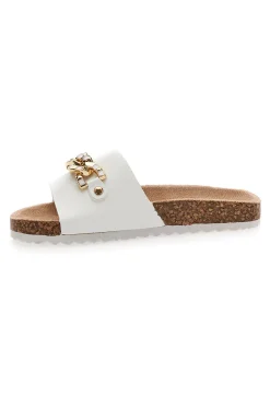 Ciabatte Bianche Con Catenina Oro Pitt Kids 14450