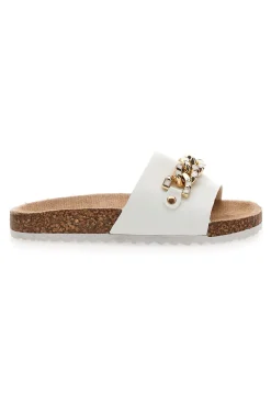 Ciabatte Bianche Con Catenina Oro Pitt Kids 14450
