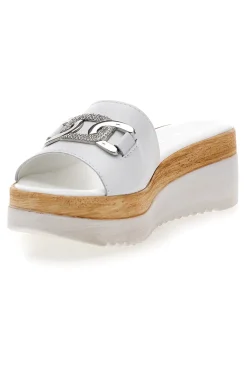 Ciabatte Bianche con Catenina Argento e Platform Pittarello Love 3456