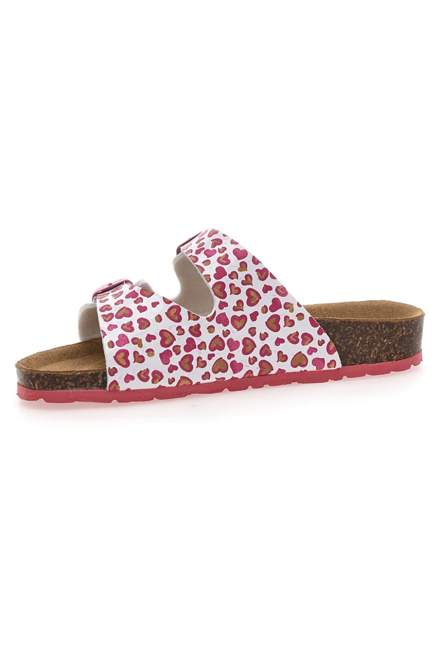 Ciabatte Bianche con Cuori Rosa e Doppia Fibbia PITT KIDS 40021CUV