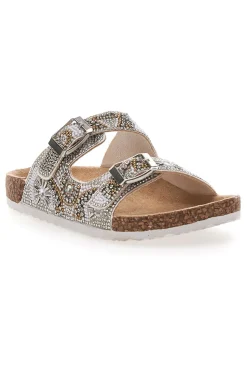 Ciabatte bianche con doppia fibbia e glitter Pitt Kids 14501