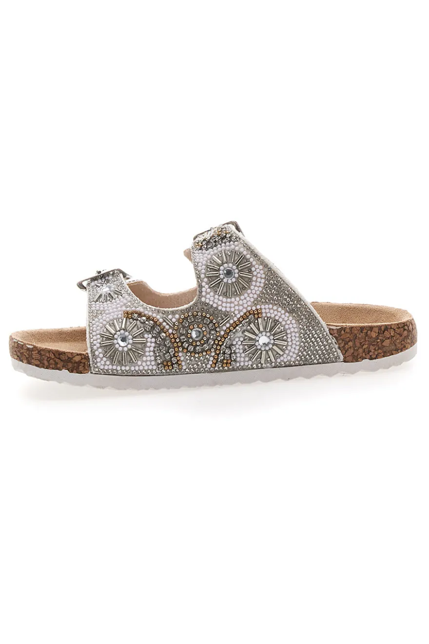 Ciabatte bianche con doppia fibbia e glitter Pitt Kids 14501