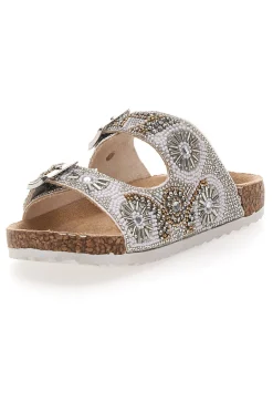 Ciabatte bianche con doppia fibbia e glitter Pitt Kids 14501