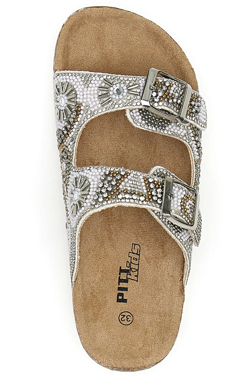 Ciabatte bianche con doppia fibbia e glitter Pitt Kids 14501